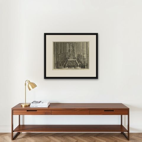The Communion of the Lutherans in the Minorite Church in Augsburg, Germany, 1730, shown framed on a wall, true to size