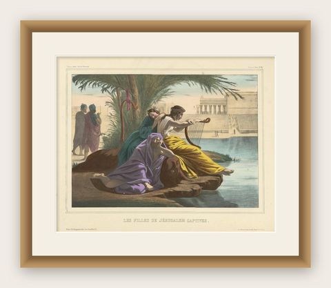 Antique Religious Print "No. 20" The Girls of Jerusalem, circa 1840, shown framed