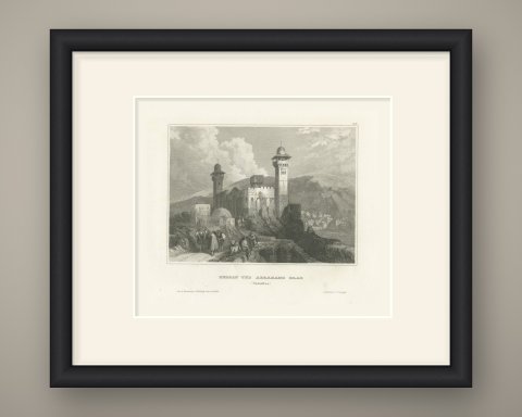 Hebron and the Tomb of Abraham, Antique View with Minarets, circa 1850, shown framed