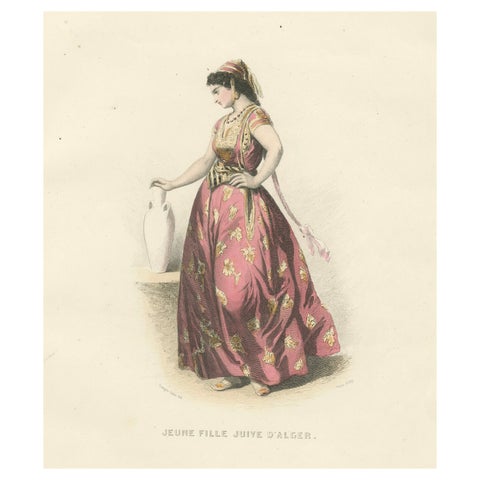 Jewish Girl Print Algiers Algeria 1853 by Compte-Calix, Hand-Colored Lithograph