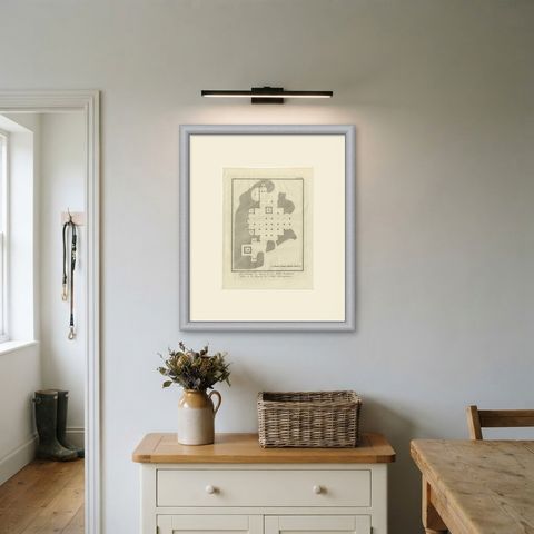 Antique Plan of the Elephanta Cave Temple near Bombay, 1780, shown framed on a wall, true to size