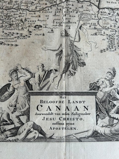 Promised Land of Canaan, Antique Map of Israel with Biblical Scenes, van Jagen, view 7