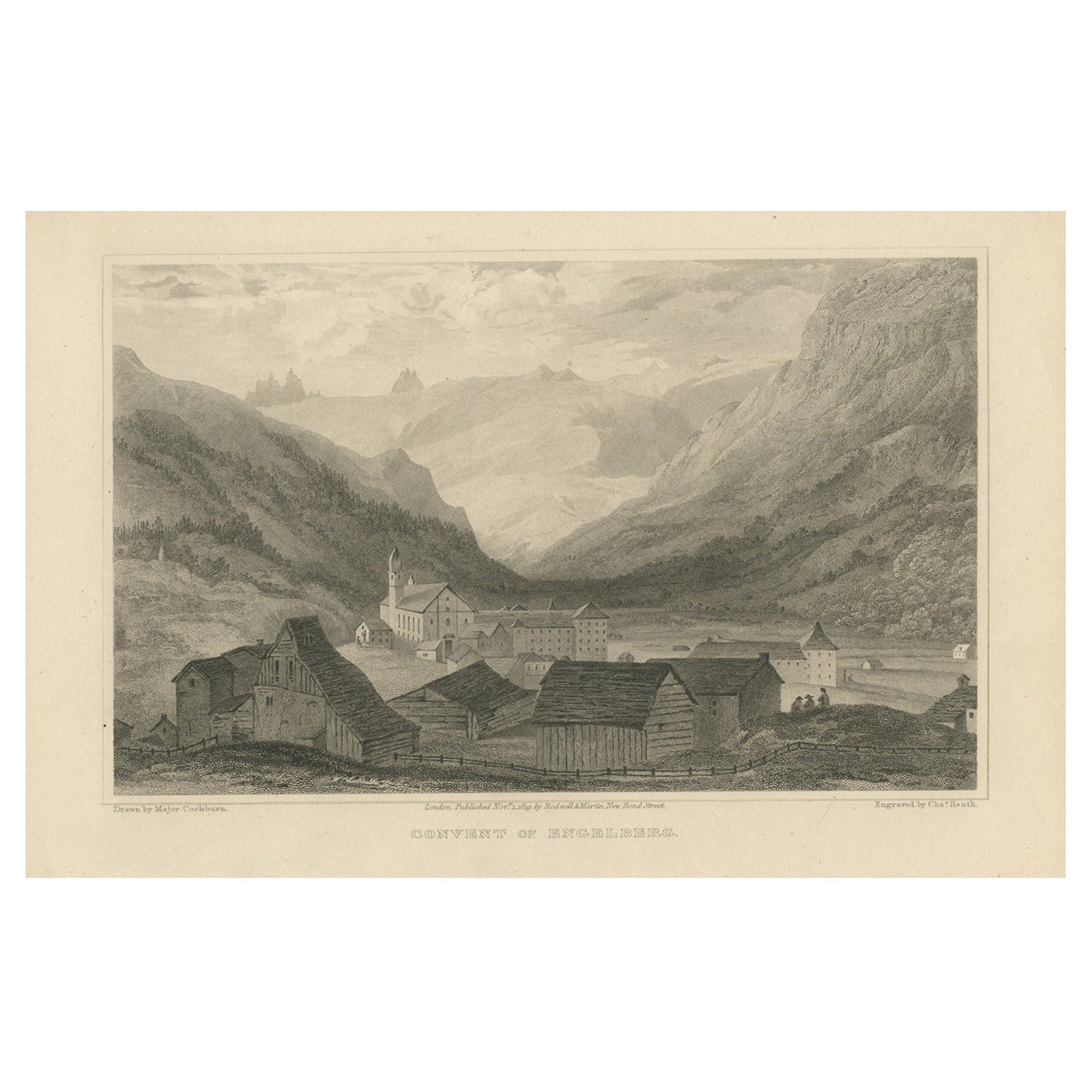Antique Print of the Convent of Engelberg, Switzerland