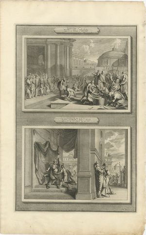 Punishment of Adonibezek and Ehud Kills Eglon, Mortier Bible circa 1700, view 2