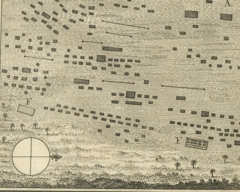 Camp of the Mecca Pilgrims Before Departure, Antique Print, 1776, close-up 1