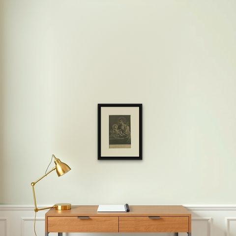 St. Joseph with the Christ Child, Antique Mezzotint, J.E.Haid Augsburg, ca.1799, shown framed on a wall, true to size