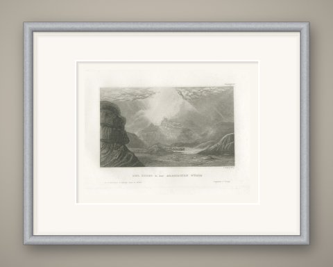 Antique Desert View of Mount Horeb, Arabia, Steel Engraving, circa 1850, shown framed