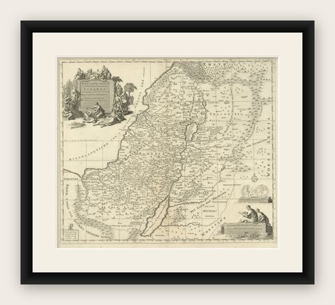 Antique Holy Land Map, Twelve Tribes of Israel, Covens & Mortier, c.1700, shown framed