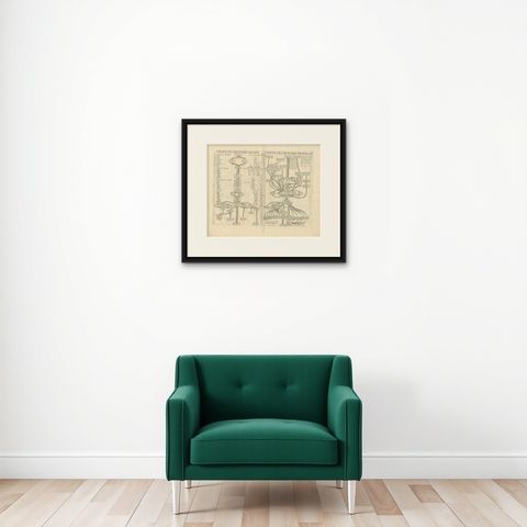 Antique Print of a Religious and Historical Time Line by Chatelain, 1732, shown framed on a wall, true to size