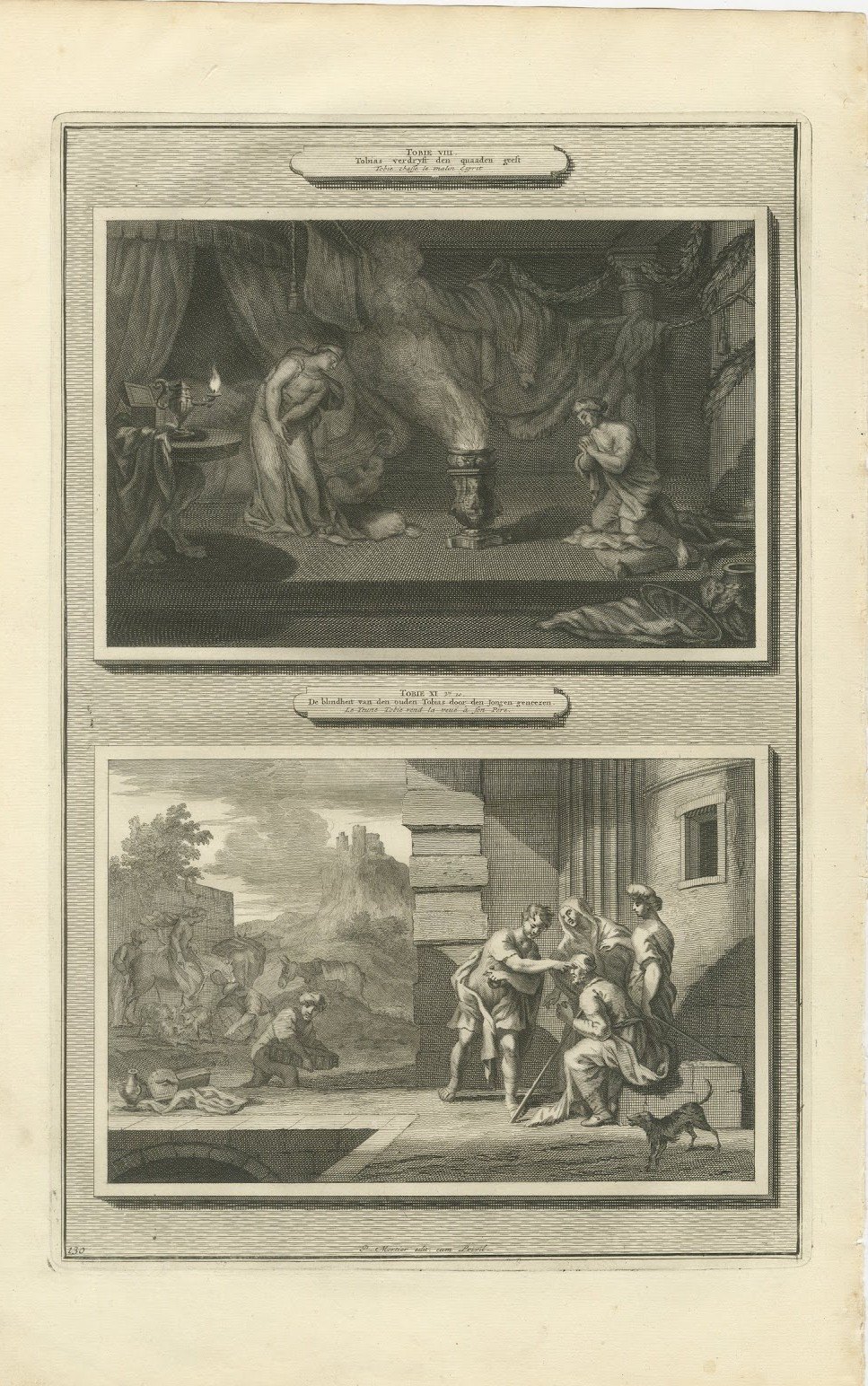 Tobias Drives Out the Demon and Heals Tobit's Blindness, Mortier circa 1700