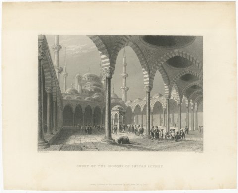 Blue Mosque Courtyard, Istanbul after W.H. Bartlett, Engraving, circa 1838, view 2