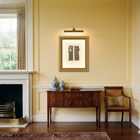 Carved Oak Stalls, Cologne and Aosta, Antique Print, 1851, shown framed in a room, true to size