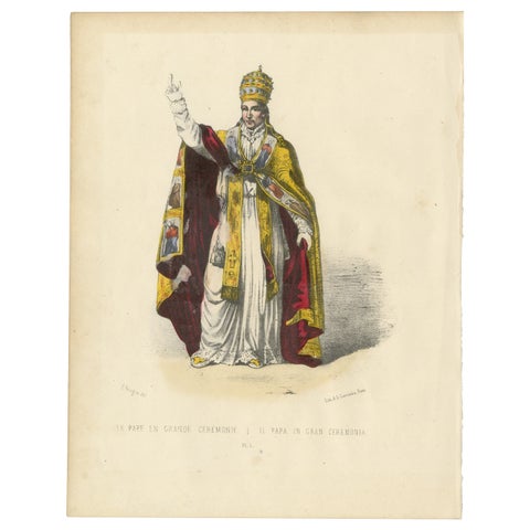 Le Pape en Grande Cérémonie, Genuine Antique Print of the Pope in Full Ceremony