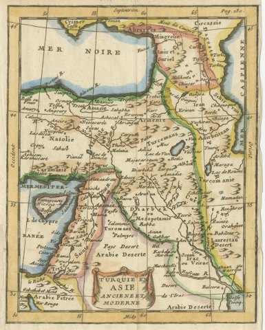 Antique Turkey in Asia Map with Cyprus and the Holy Land, circa 1760
