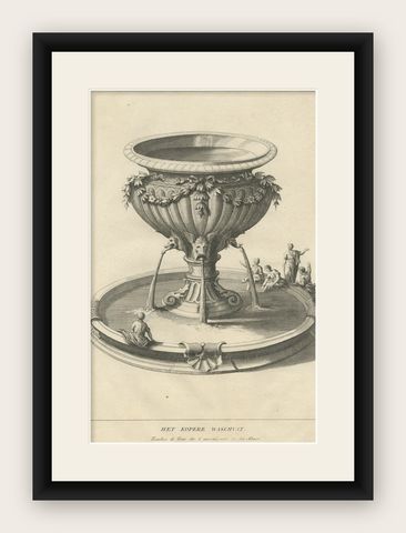 Antique Engraving of the Brass Laver in Solomon's Temple, Jerusalem, ca.1725, shown framed