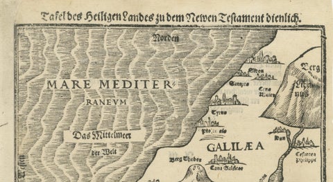 Rare 16th Century Holy Land Woodcut Map by Heinrich Bünting, circa 1581, close-up 3