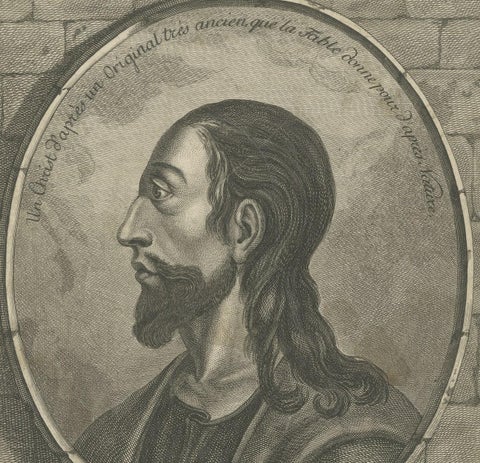 Copper Engraved Portrait of Jesus Christ by Robert Brichet, around 1800, close-up 1