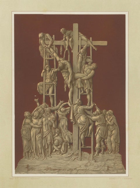 Antique Chromolithograph Deposition of Christ, Reiche Kapelle Munich, 1874, close-up 3