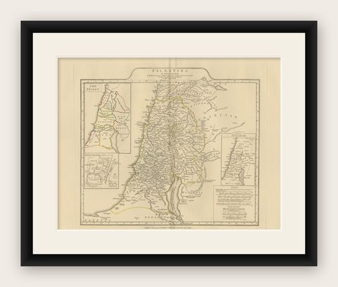 Antique Map of Biblical Palestine, Holy Land & Jerusalem Insets, c.1818, shown framed