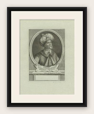 Prophet Muhammad (Mahomet), 18th Century Paris Engraving by Daumont, c.1770, shown framed
