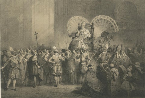 Papal Procession at St. Peter’s Basilica, Antique Lithograph, 1869, close-up 2