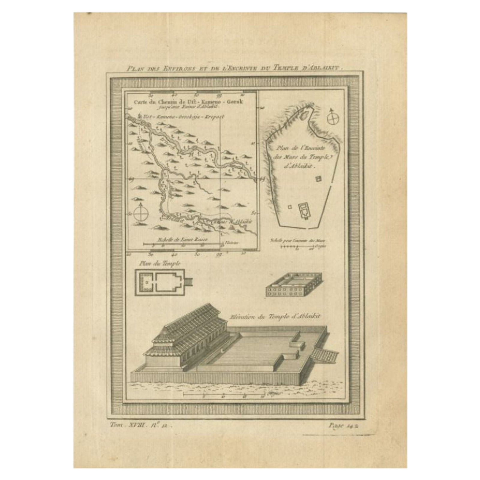 Antique Engraving of the Temple of Ablaykit, a Buddhist Monastery in Kazakhstan