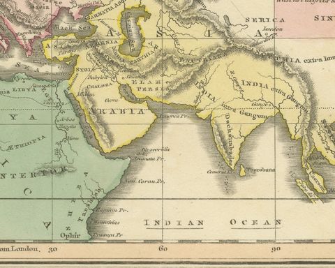 The World at the Time of Christ, Antique Hand-Colored Map, 1823, close-up 2