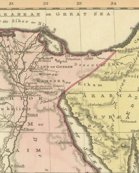 Antique Map of Egypt and the Nile in the Holy Scriptures, Wyld, 1823, close-up 2