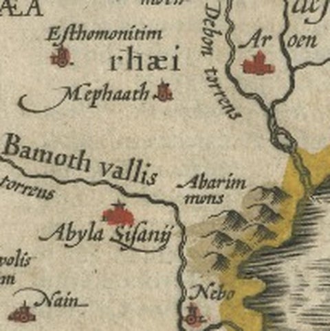 Holy Land Map, Terra Sancta Palestina, Hondius, Hand-Colored Engraving c.1620, close-up 3