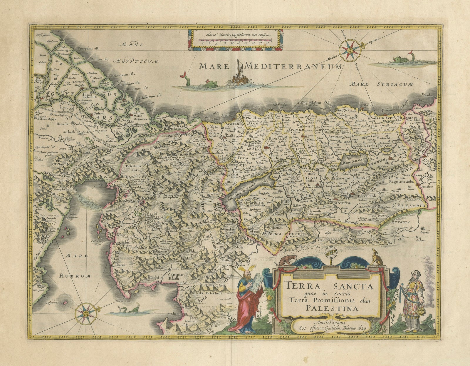 Antique Blaeu Holy Land Map, Terra Sancta Palestina, 1629
