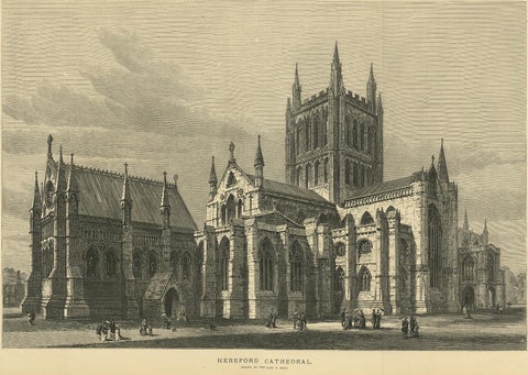 Antique Print of Hereford Cathedral from the Illustrated London News, 1883, view 2