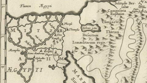 Antique Biblical Map of the Holy Land, Janssonius Abraham Isaac Jacob, c. 1650, close-up 6