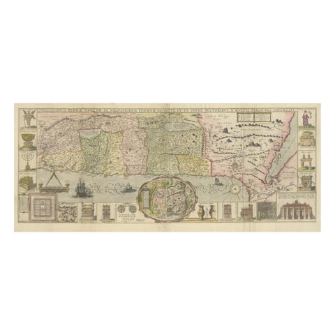 1632 Decorative Map of the Holy Land, Insets of Jerusalem and Biblical Artefacts