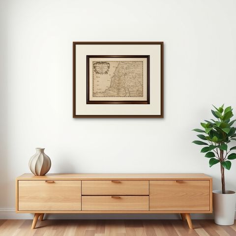 Holy Land Antique Map, Palestine, Syria, Levant Region, De la Rue Paris c1700, shown framed on a wall, true to size