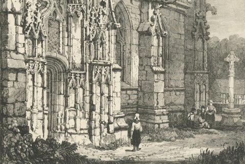 Antique Gothic Church Architecture Lithograph, Samuel Prout, Arques France, 1821, close-up 5