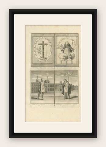 Antique Print of Inquisition Banners and Religious People by B. Picart, 1722, shown framed