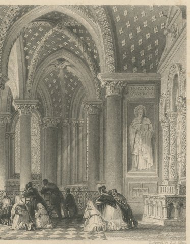 Virgin Chapel, Saint Denis Abbey, Antique Engraving after Allom, circa 1845, close-up 2