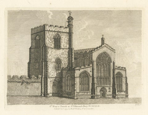 St Mary’s Church, Bury St Edmunds, Suffolk, Antique Engraving, 1779, close-up 1