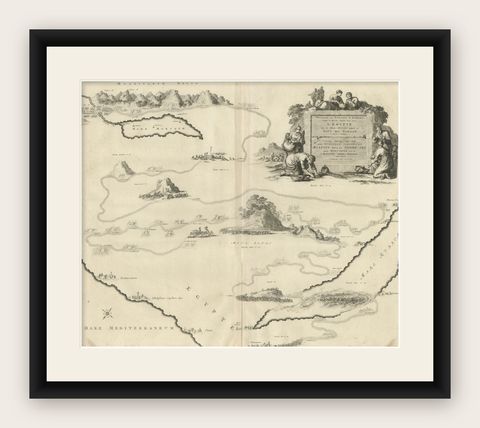 Decorative Map of the Holy Land, Wanderings of Moses by Pieter Mortier, ca. 1700, shown framed