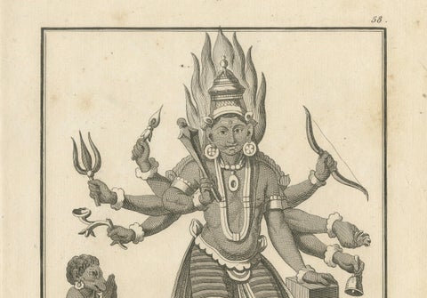 Rare Engraving of Hindu Deity Virapatrin, Antique Print Published in 1806, close-up 1