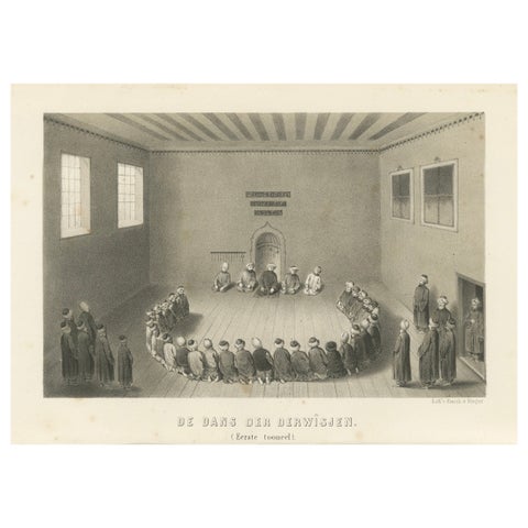Islamic Ritual Print Dance of the Dervishes Ceremony, 1863 Dutch Lithograph
