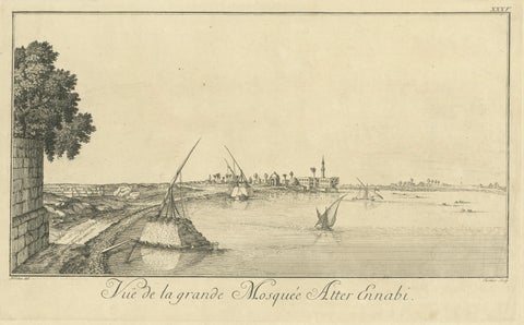 View of the Great Mosque Atter Ennabi, Egypt, Norden Copper Engraving 1755, close-up 1