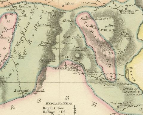 Antique Hand-Colored Map of the Tribe of Issachar, Wyld, 1823, close-up 2