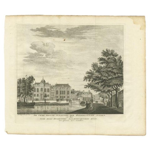 Antique Print of Two Jewish Synagogues in Amsterdam, The Netherlands, c.1760, view 2