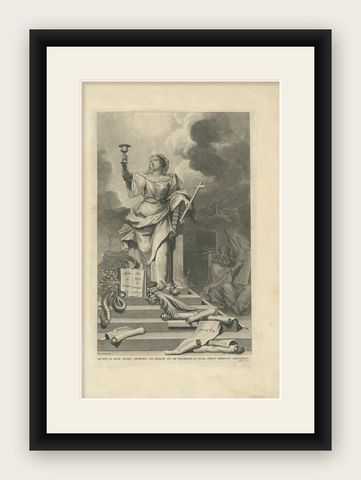 Antique Religious Print 'The Law is Given by Moses' by A. Calmet, 'circa 1725', shown framed