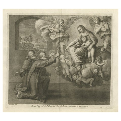 Scarce Plate of Saints Nilus and Bartholomew Kneeling for the Holy Virgin, 1762