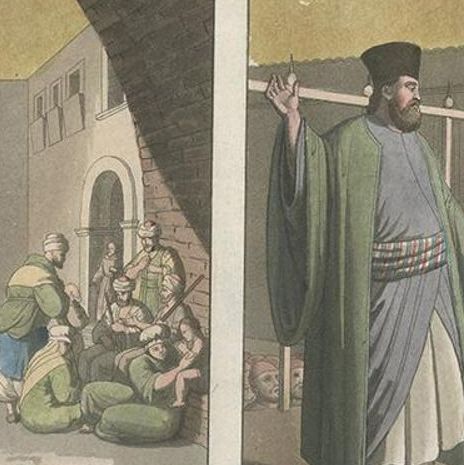 Antique Print of Monks and Pilgrims by Ferrario '1831', close-up 1