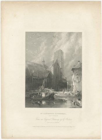 St. Lawrence Cathedral, Rotterdam, Antique Engraving after G. Balmer, circa 1834, view 2