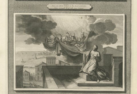 Antique Biblical Engravings, Mortier Amsterdam, Acts & Apocalypse, c.1700, close-up 1