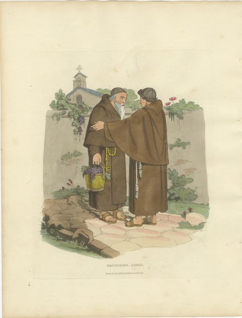 Capuchin Monks & Roman Serenity, 1820 Etching of Devotion, view 2